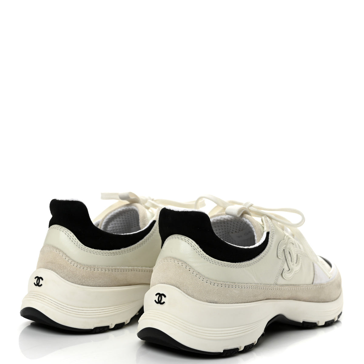 Suede Calfskin Womens CC Sneakers 39 White Black