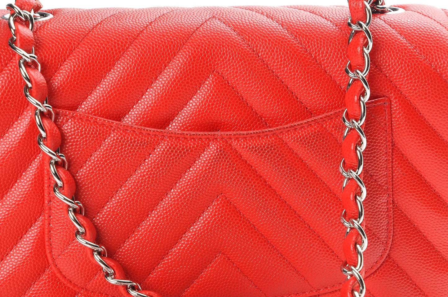 Caviar Chevron Quilted Mini Rectangular Flap Red