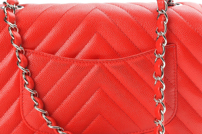Chanel Caviar Chevron Quilted Mini Rectangular Flap Red 5 of 9