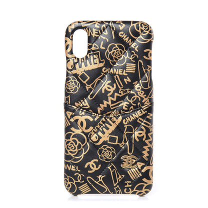 Chanel Lambskin Quilted iPhone X Max Coco Tech Egyptian Graffiti Case Black Gold 1 of 7