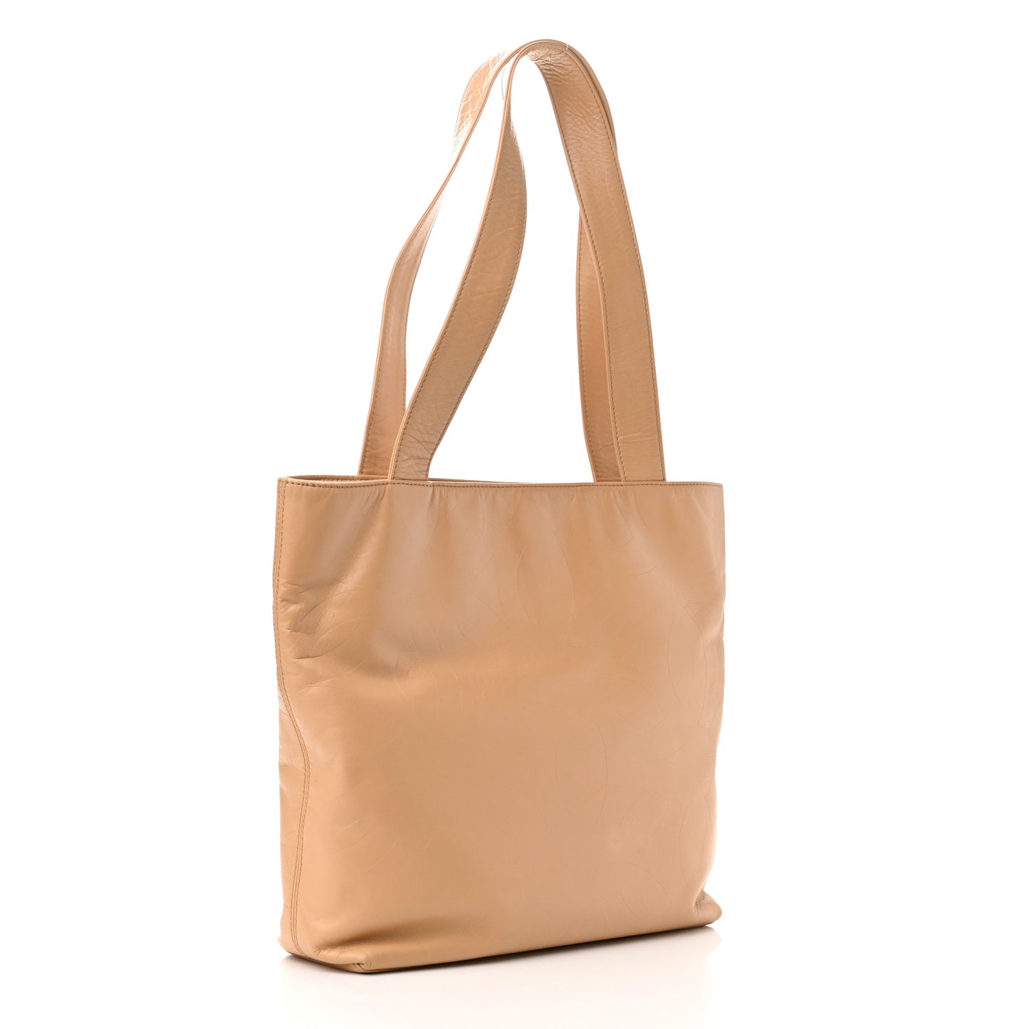 Calfskin Embossed CC Shoulder Bag Beige