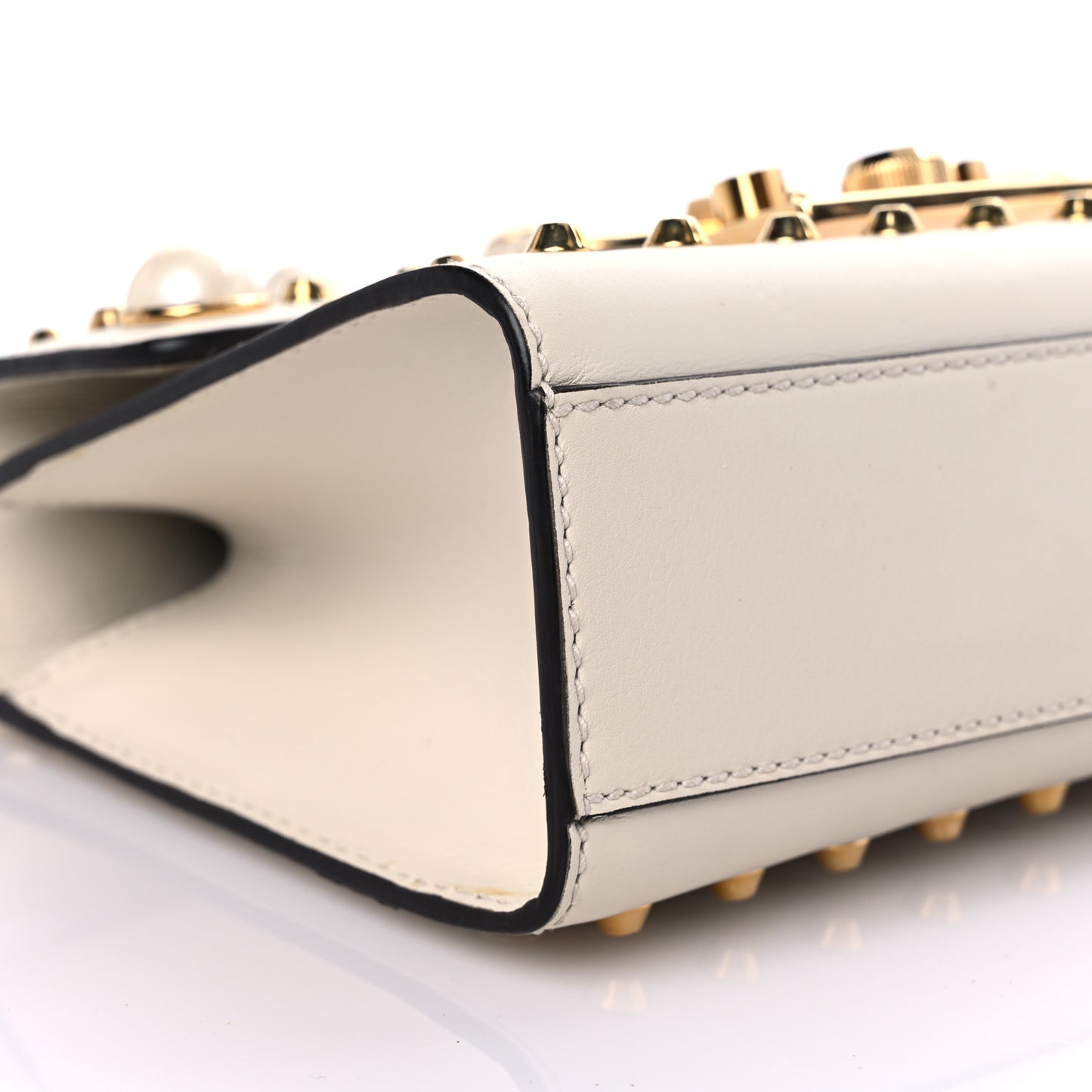 Calfskin Studded Small Padlock Shoulder Bag White
