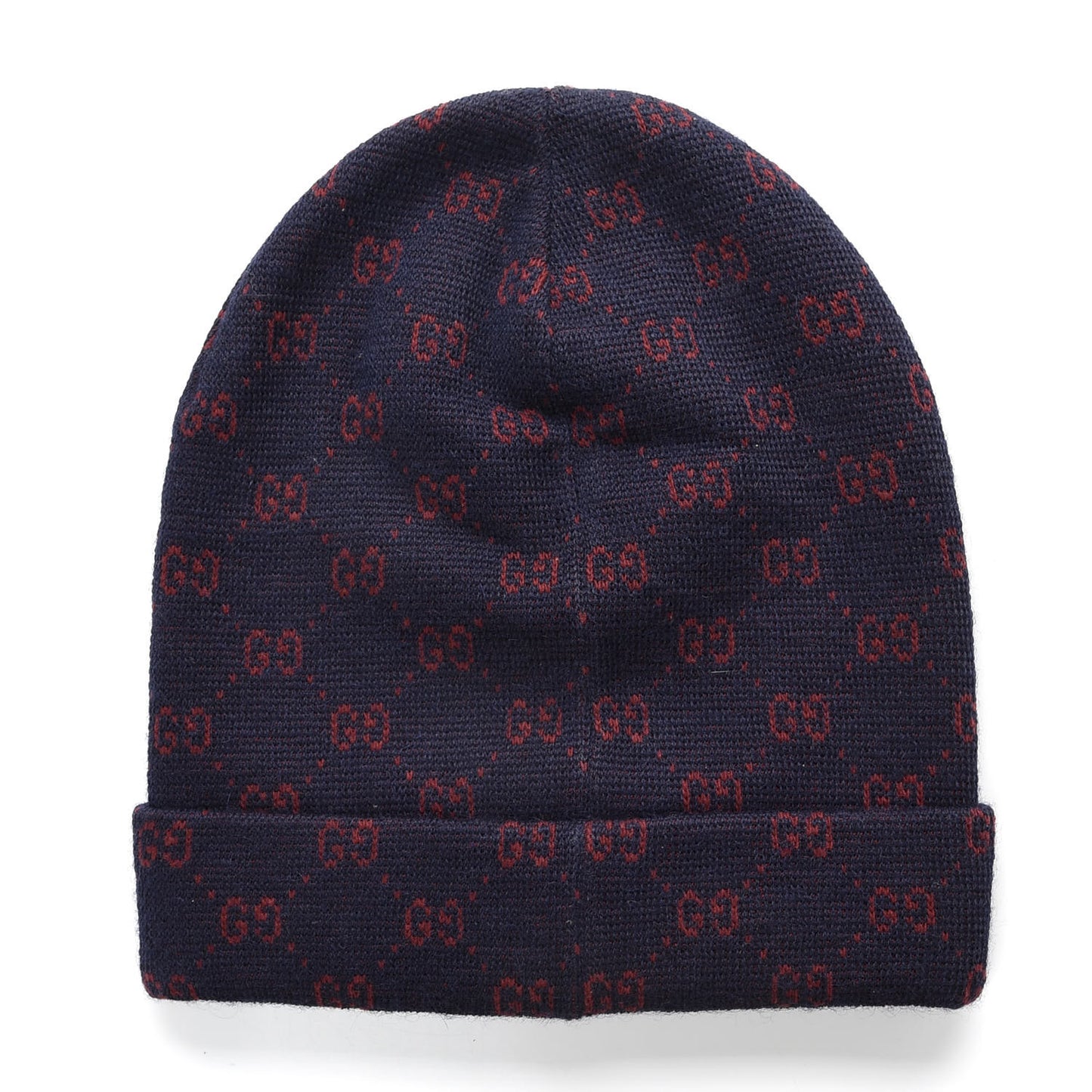 Wool GG Monogram Beanie Hat M Navy Red