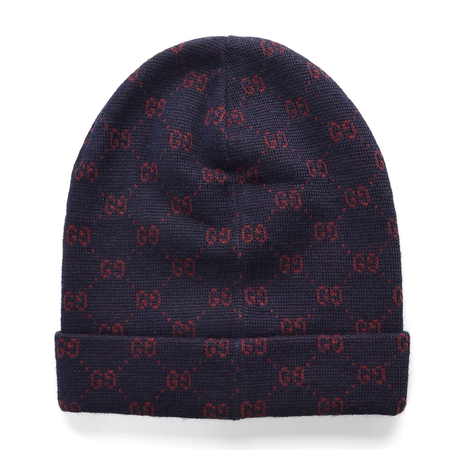 Gucci Wool GG Monogram Beanie Hat M Navy Red 3 of 4