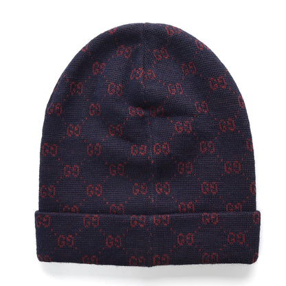 Gucci Wool GG Monogram Beanie Hat M Navy Red 3 of 4