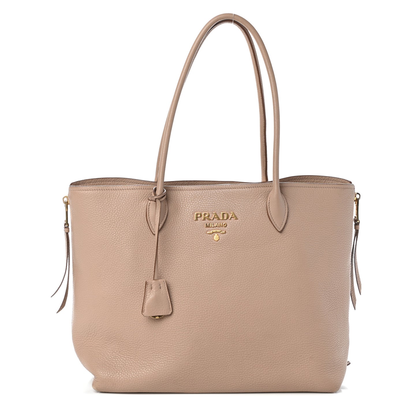Vitello Daino Side Zip Shopper Tote Cammeo