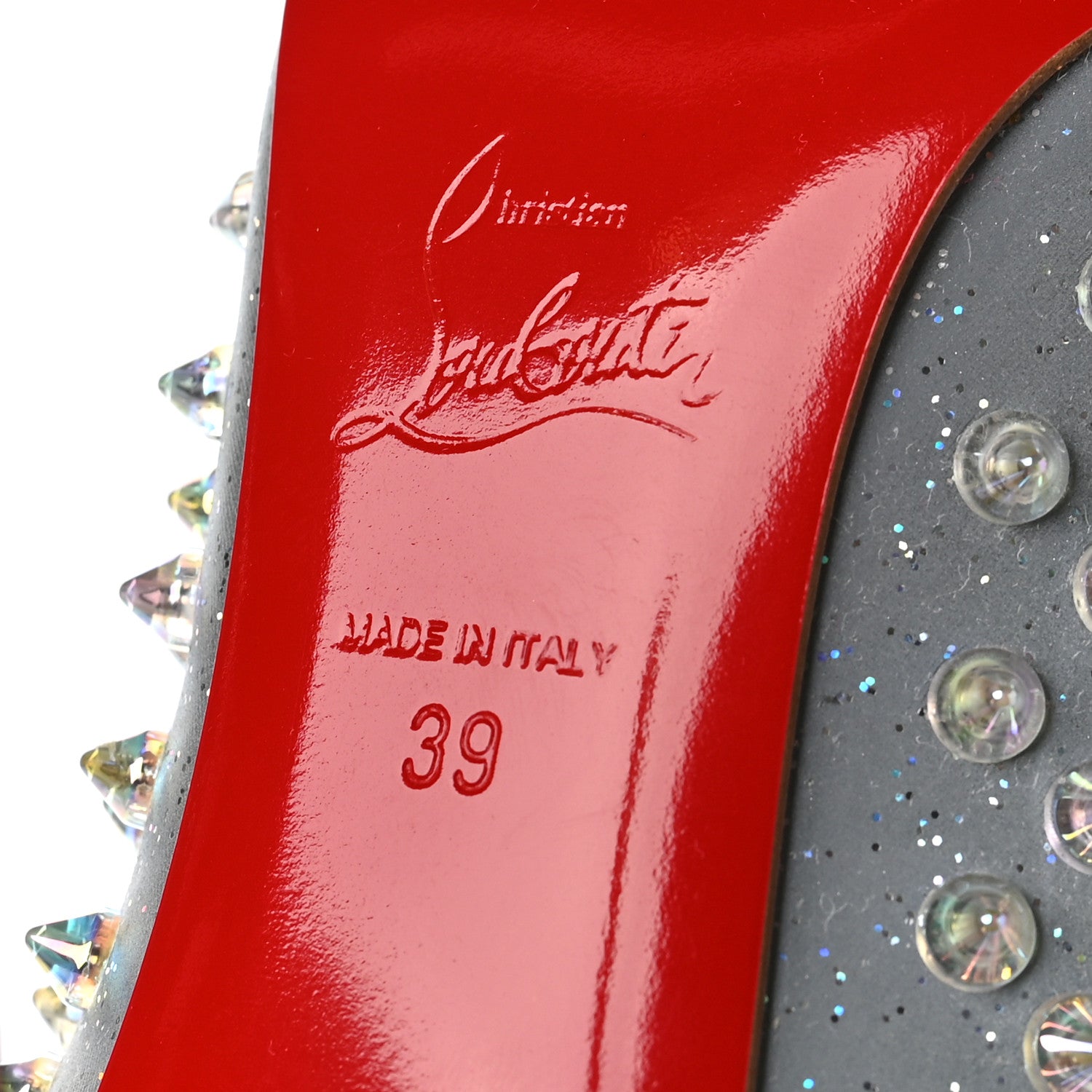 Christian Louboutin Glitter Tissu Reflex Follies Spikes 100 Pumps 39 Reflective Silver 6 of 7