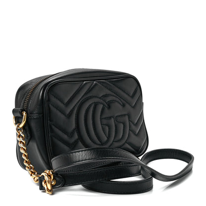 Gucci Calfskin Matelasse Mini GG Marmont Chain Shoulder Bag Black 4 of 13