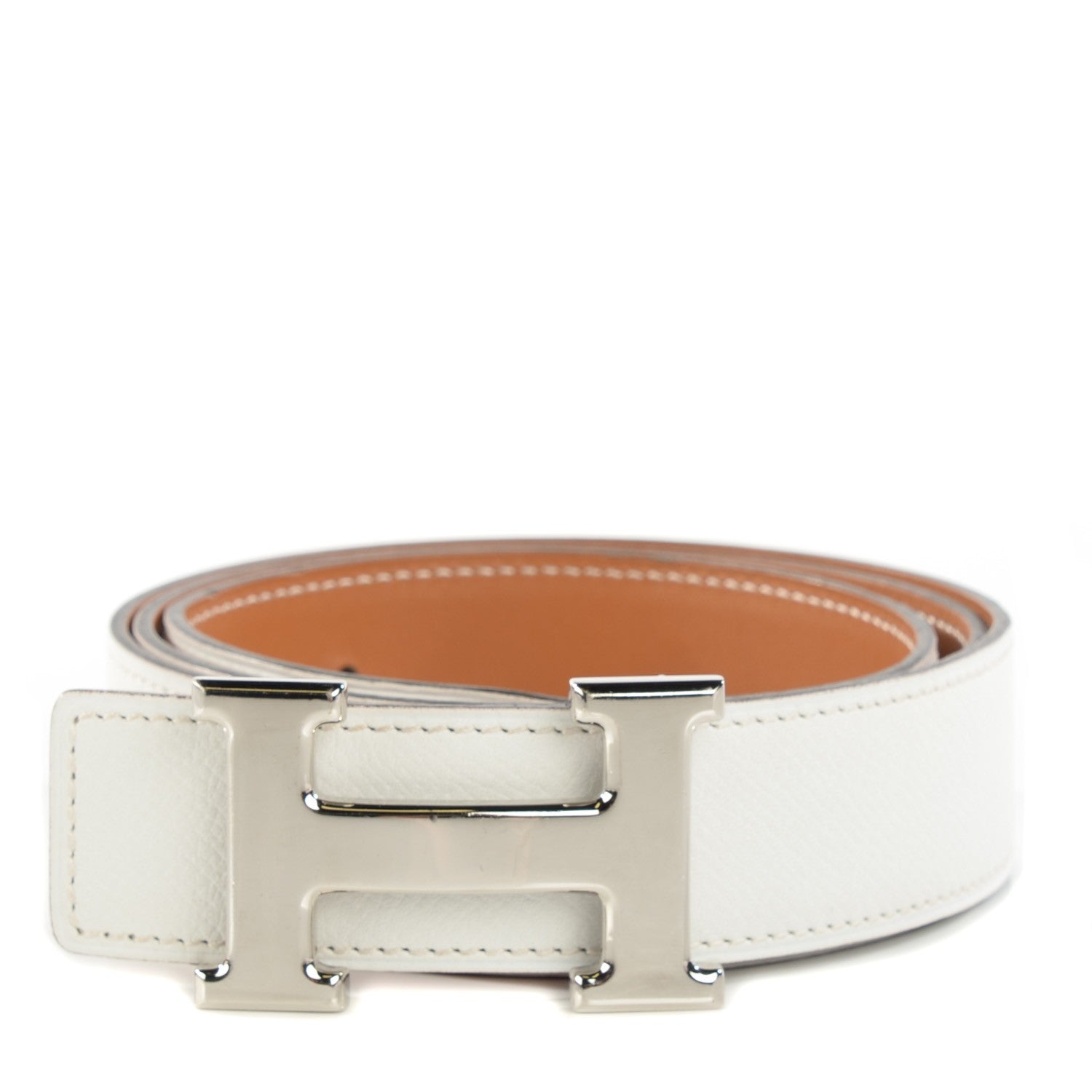 Hermes Epsom Chamonix 32mm H Belt 90 White Gold 1 of 8