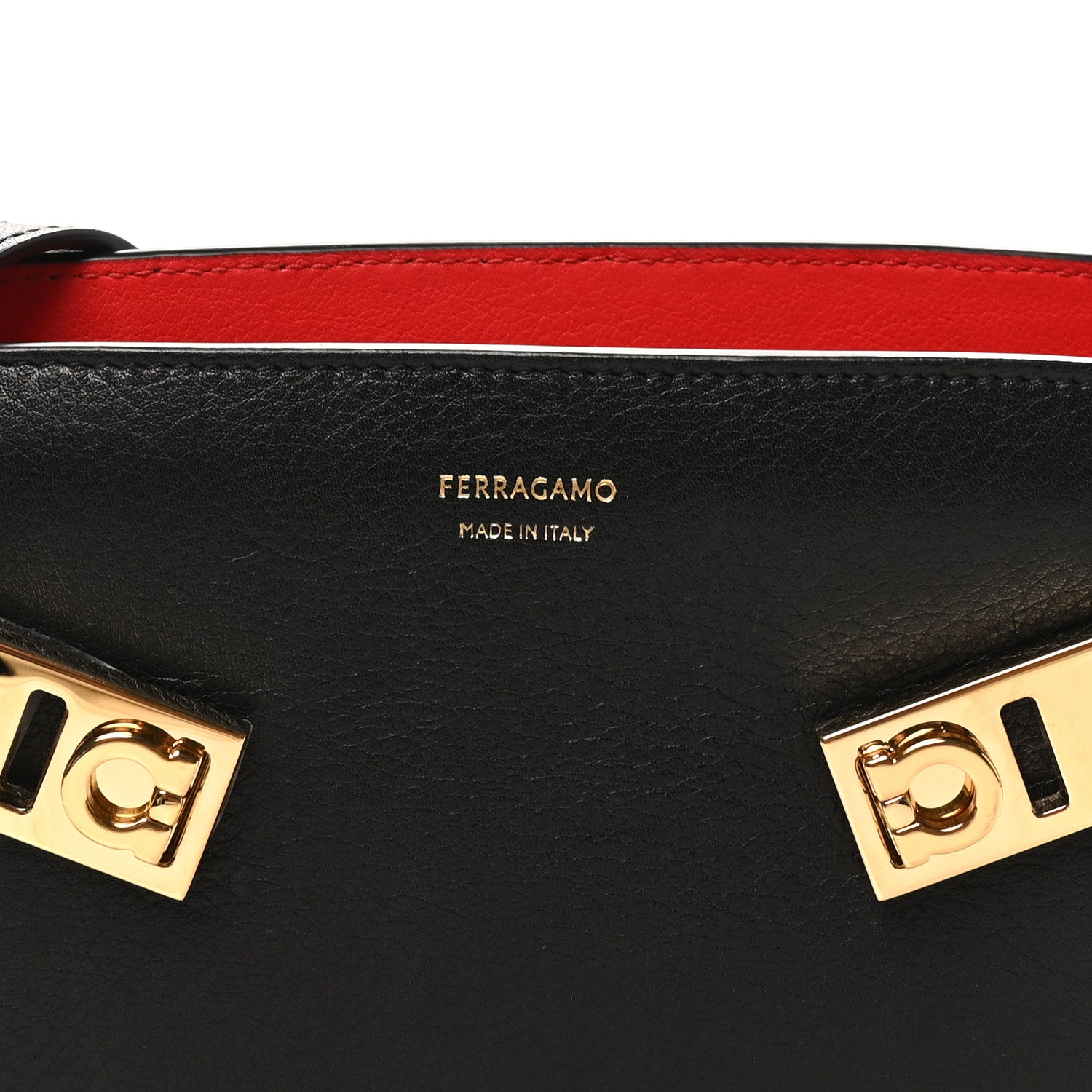 Salvatore Ferragamo Calfskin Mini Hug Crossbody Bag Black Flame Red 7 of 9