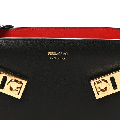 Salvatore Ferragamo Calfskin Mini Hug Crossbody Bag Black Flame Red 7 of 9