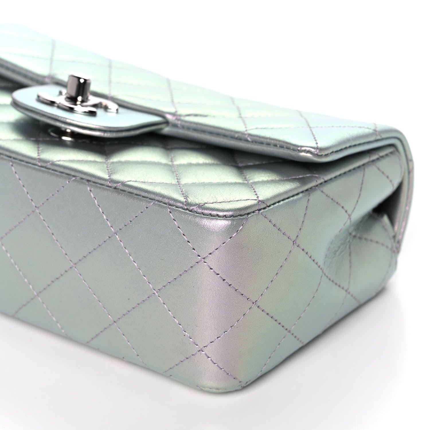 Chanel Iridescent Calfskin Quilted Mini Rectangular Flap Light Purple 10 of 12
