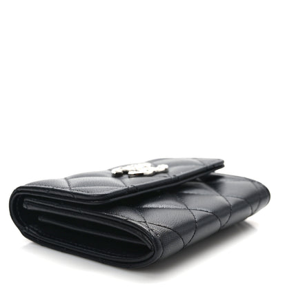 Chanel Lambskin Quilted Flap Baguette Crystal Card Holder Wallet Black 4 of 7