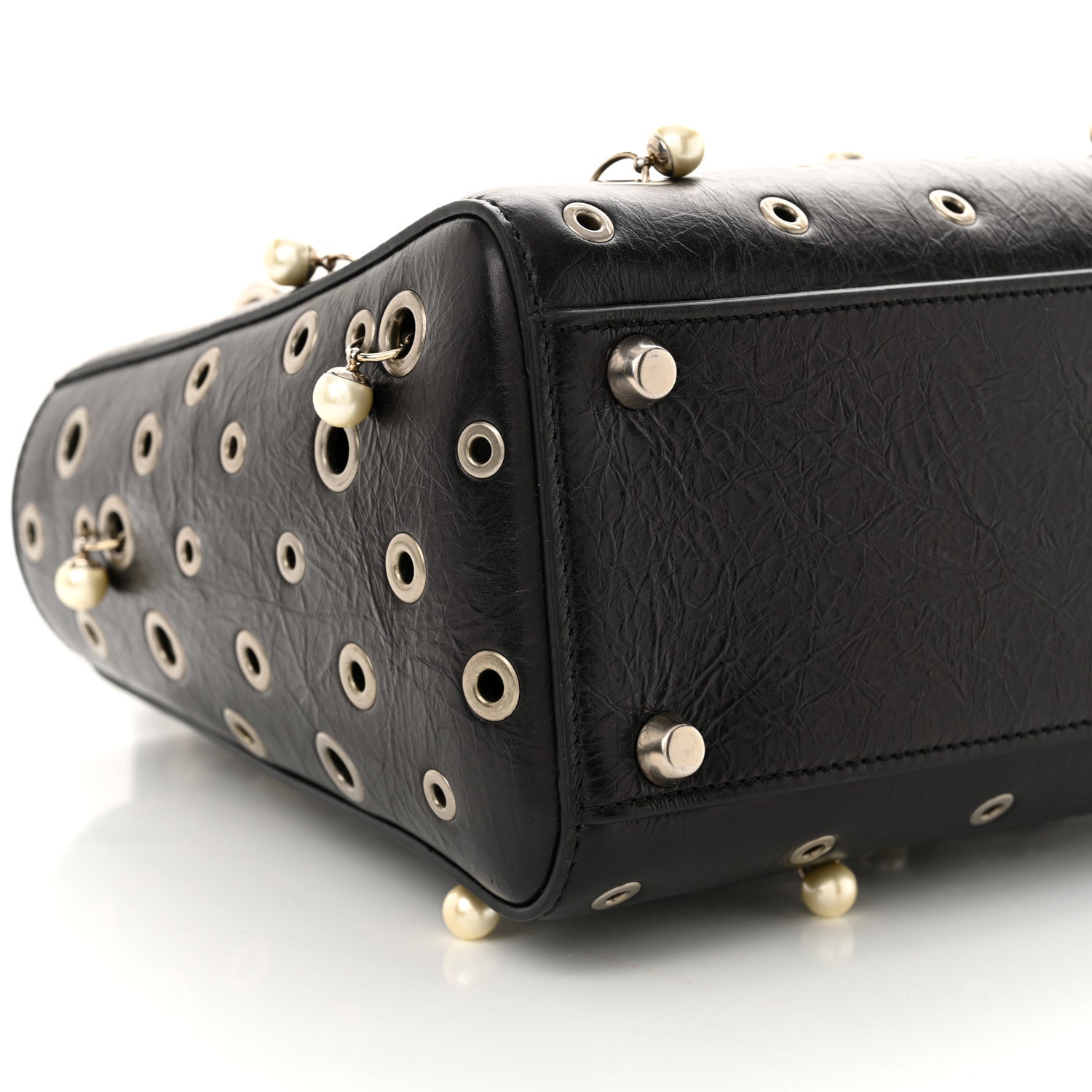Christian Dior Crinkled Calfskin Studded Pearls Medium Lady Dior Black 9 of 10