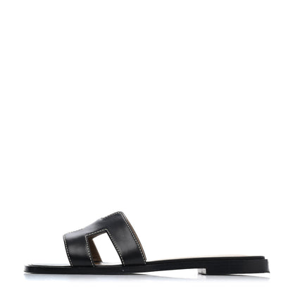 Hermes Box Calfskin Oran Sandals 35.5 Black 1 of 4