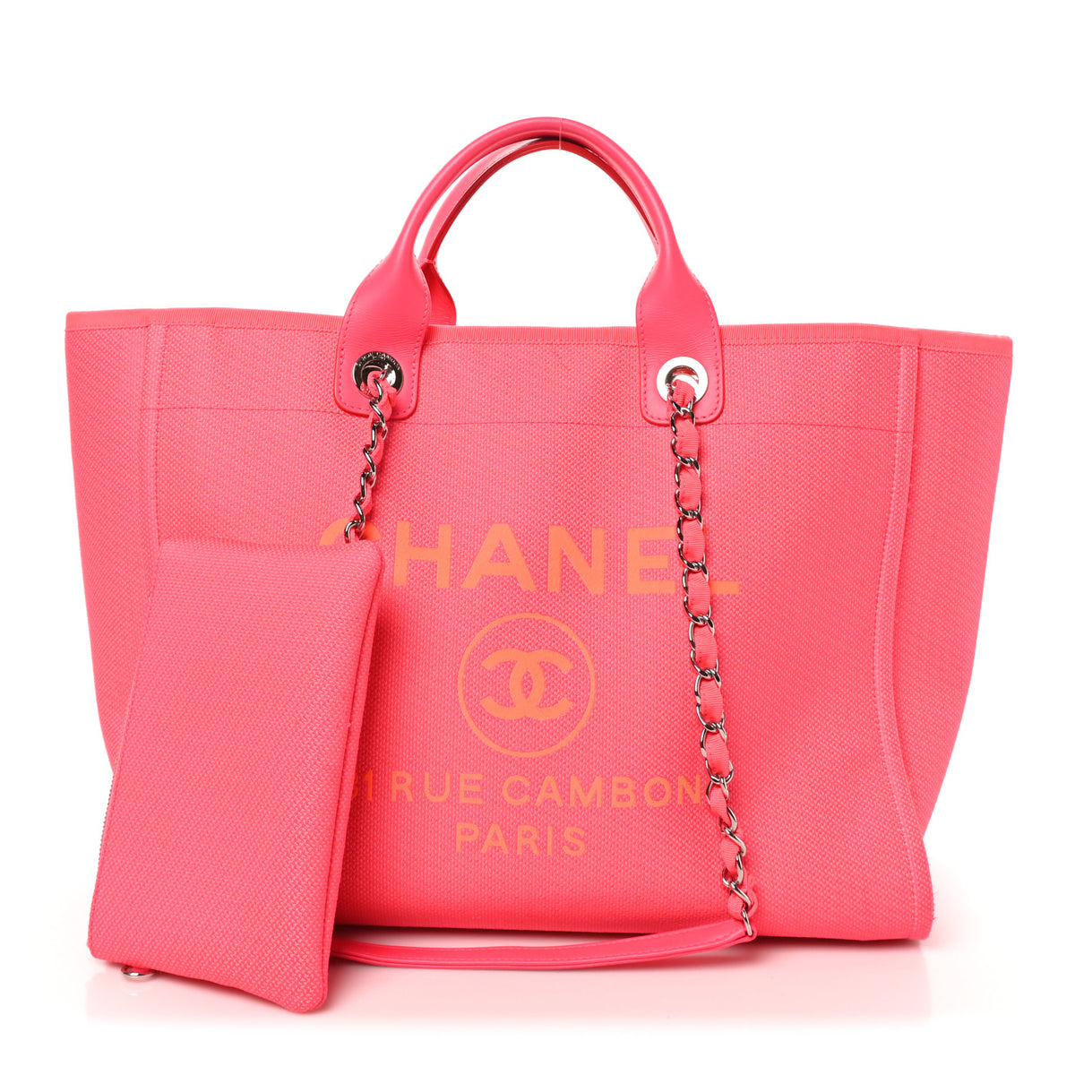 Mixed Fibers Calfskin Medium Deauville Tote Pink Orange