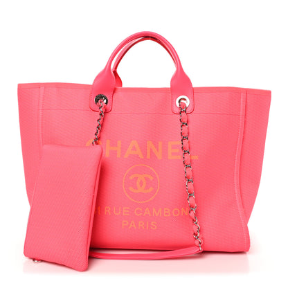 Chanel Mixed Fibers Calfskin Medium Deauville Tote Pink Orange 3 of 11