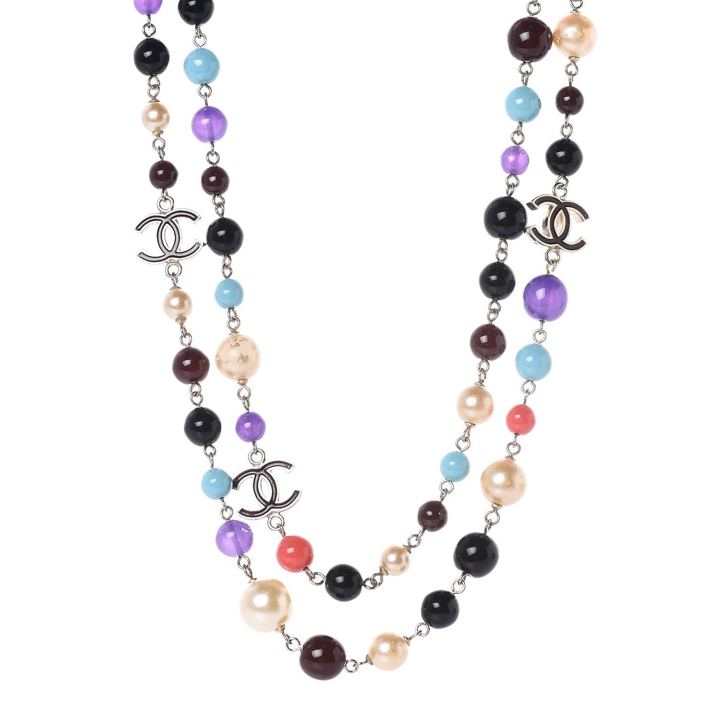 Pearl Beaded CC Long Necklace Gold Multicolor