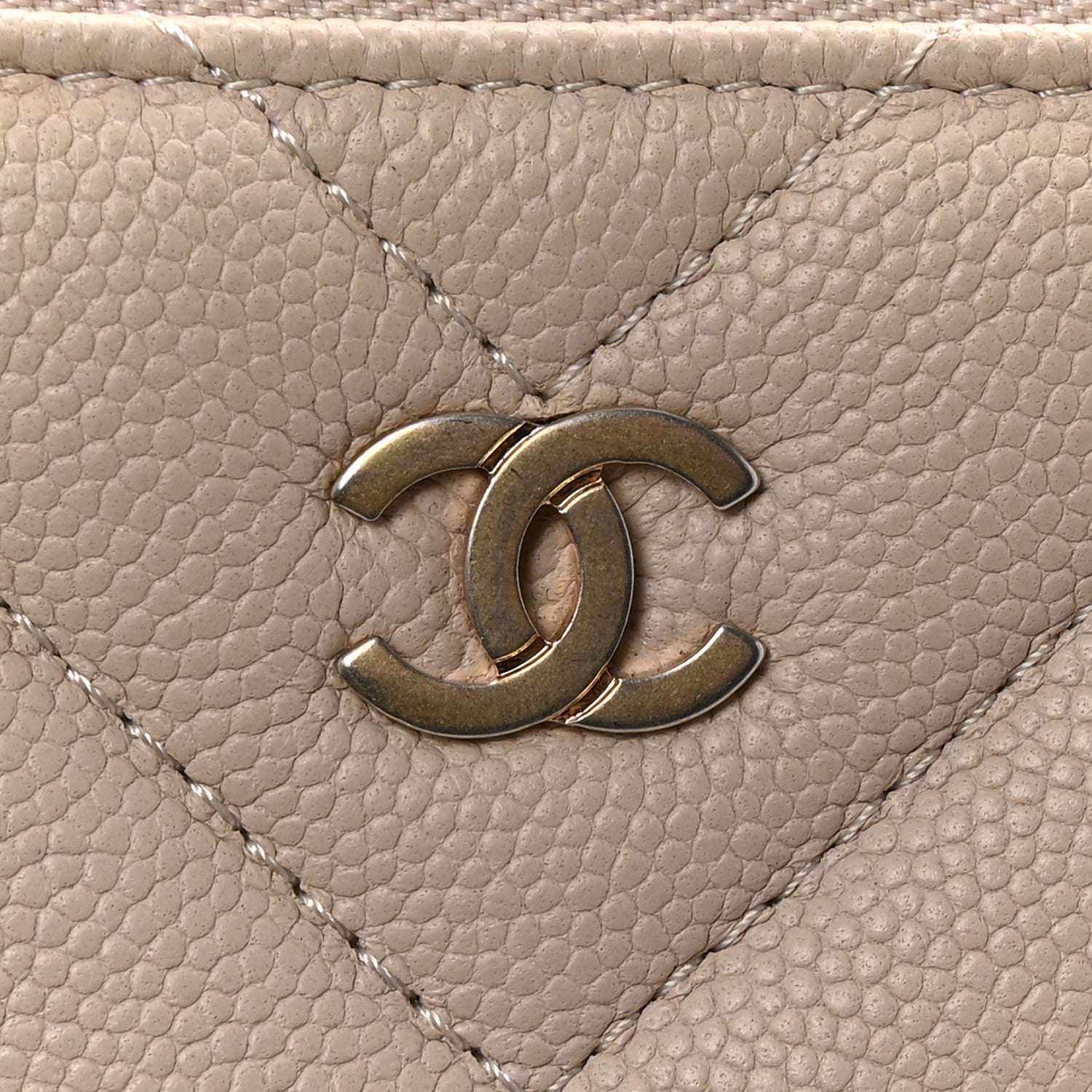 Chanel Caviar Chevron Quilted Medium Zip Pouch Light Beige 8 of 10