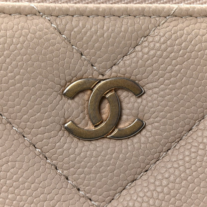 Chanel Caviar Chevron Quilted Medium Zip Pouch Light Beige 8 of 10