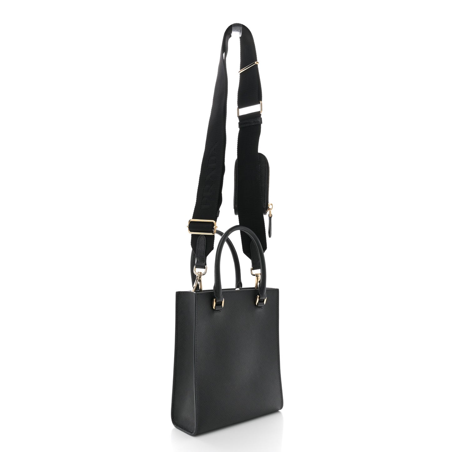 Saffiano Lux Triangle Small Double Handle Crossbody Tote Black