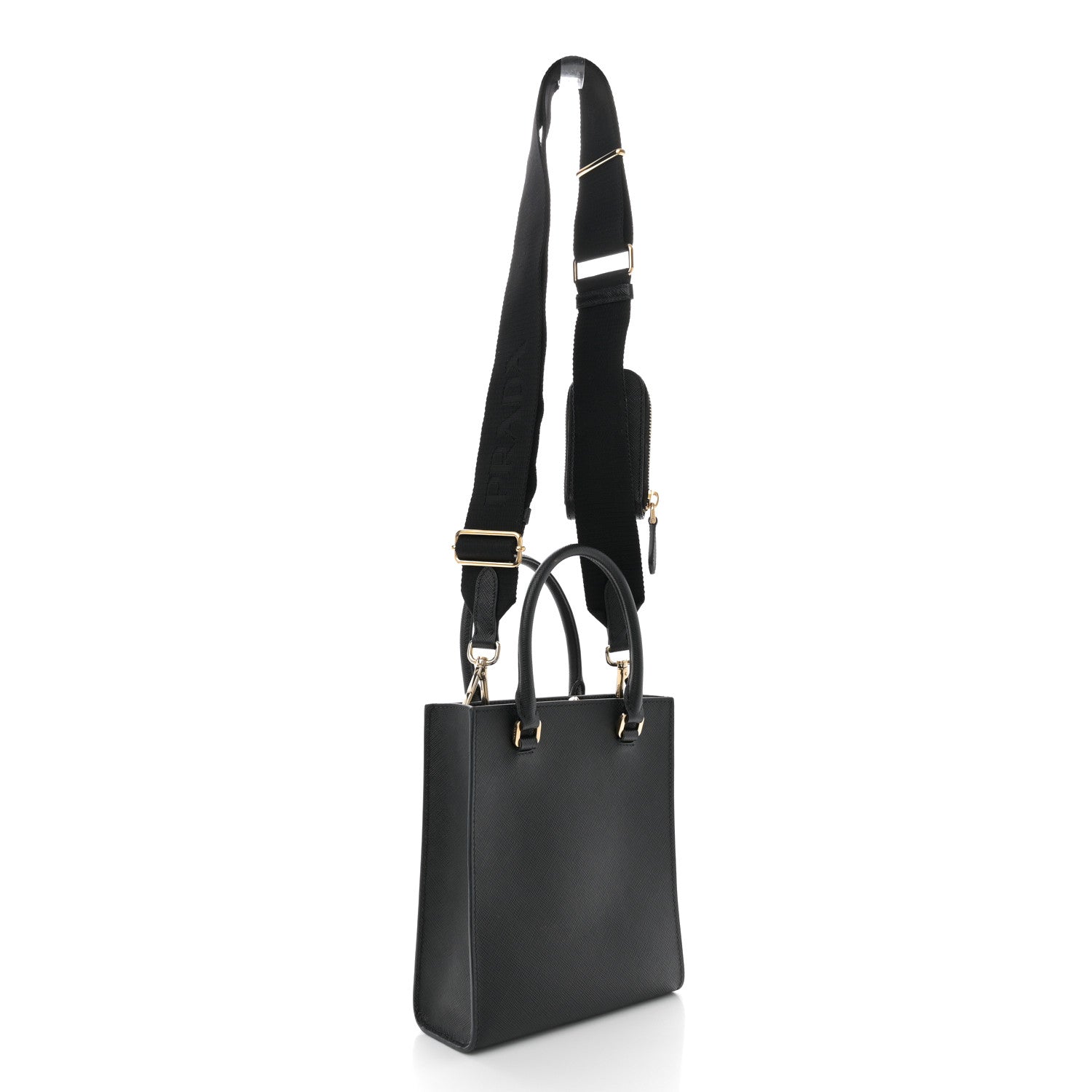 Prada Saffiano Lux Triangle Small Double Handle Crossbody Tote Black 3 of 10