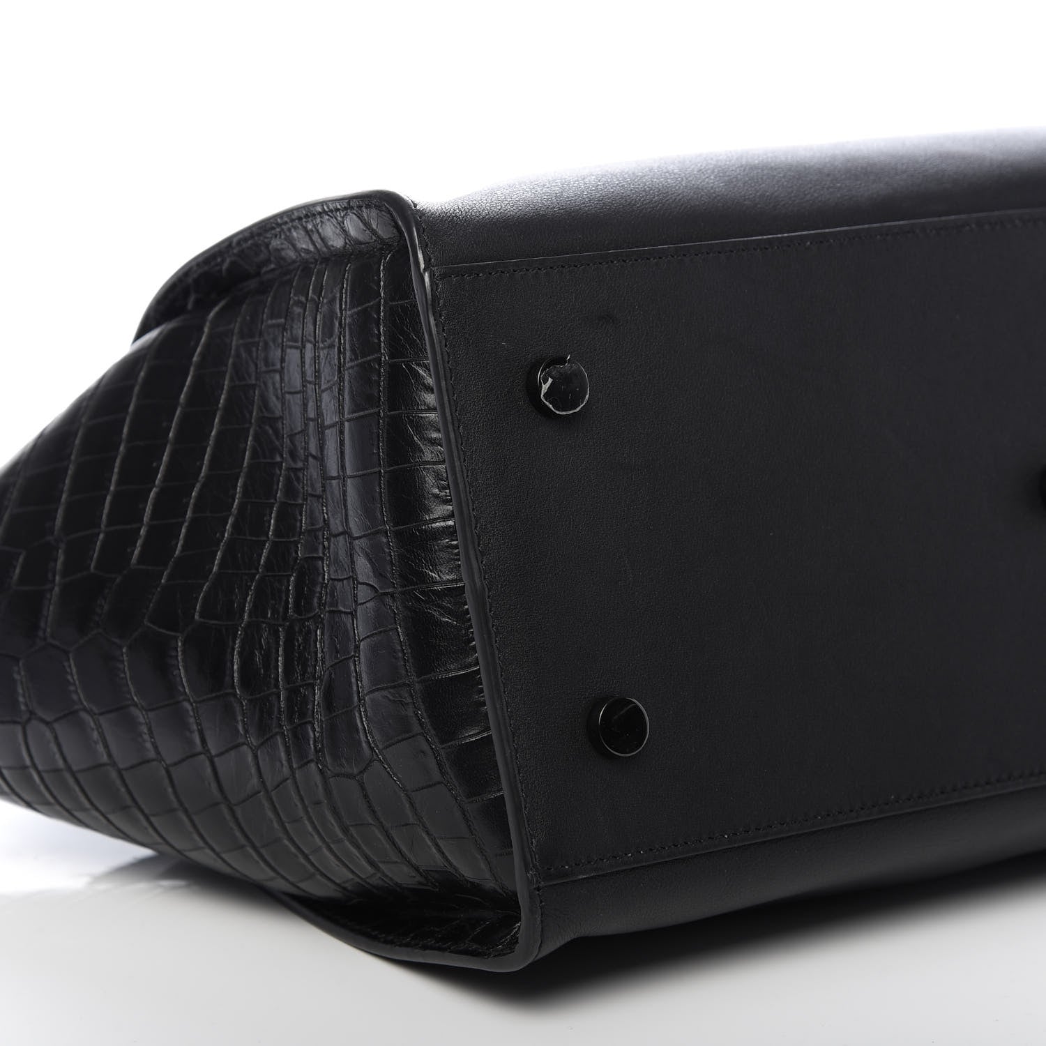 Saint Laurent Smooth Calfskin Crocodile Embossed Small Monogram Downtown Cabas Black 6 of 9