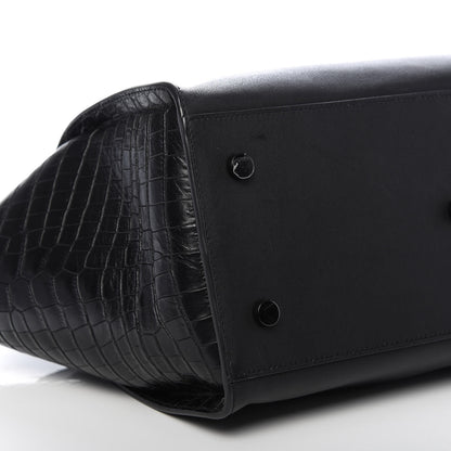 Saint Laurent Smooth Calfskin Crocodile Embossed Small Monogram Downtown Cabas Black 6 of 9