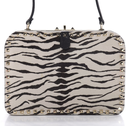 Valentino Garavani Pony Hair Zebra Rockstud Frame Bag Black Ivory 7 of 13