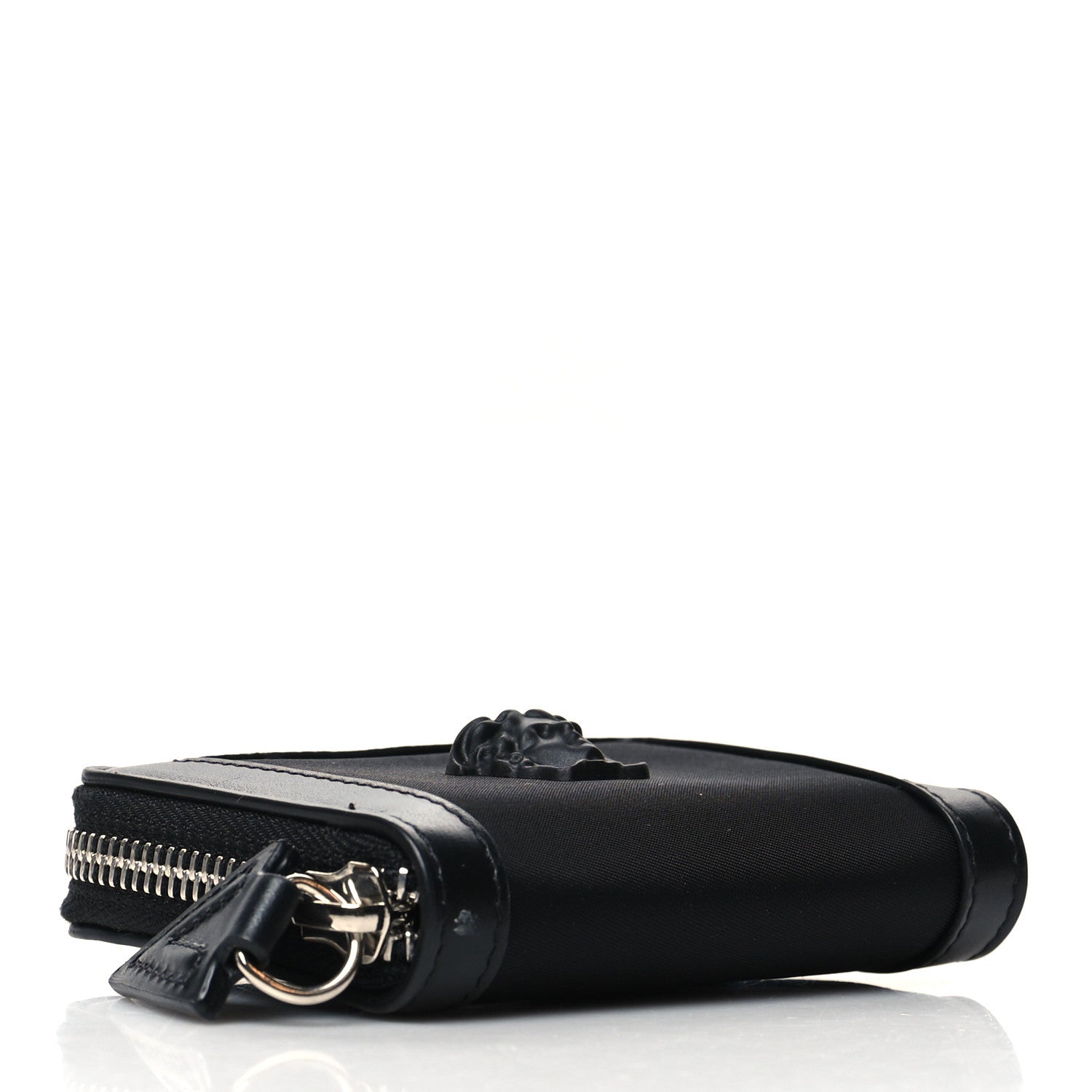 Versace Calfskin Nylon La Medusa Zip Around Lanyard Wallet Black 4 of 9