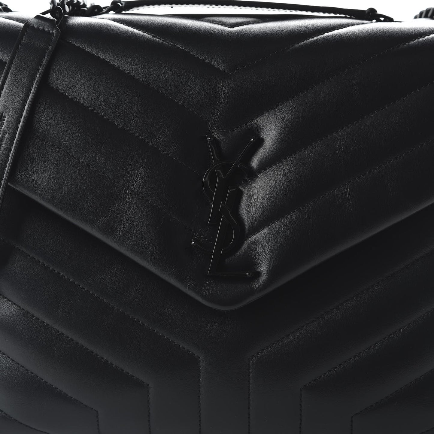 Calfskin Y Quilted Monogram Medium Loulou Chain Satchel Black