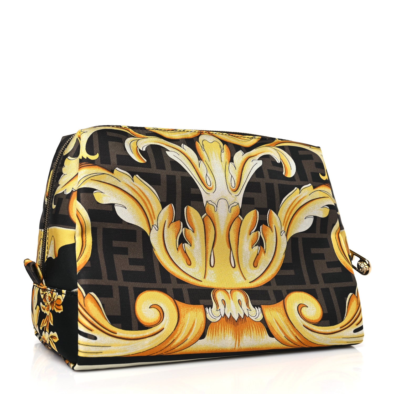 Fendi X VERSACE Nylon Fendace FF Baroque Print Small Trapezoid Beauty Pouch Gold 3 of 8
