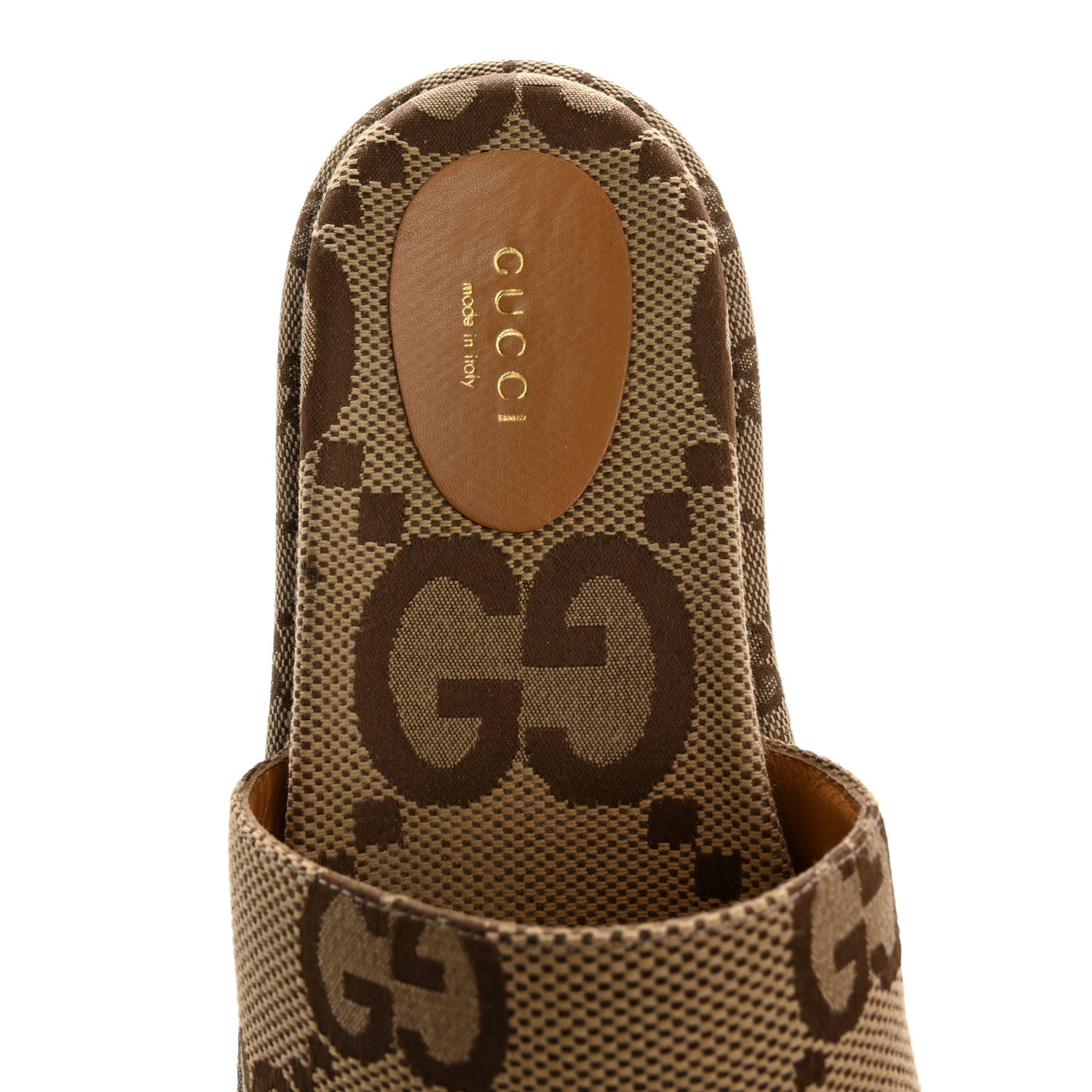 Gucci Monogram Maxi GG Angelina Platform 55mm Slide Sandals 38.5 Camel Ebony 7 of 10