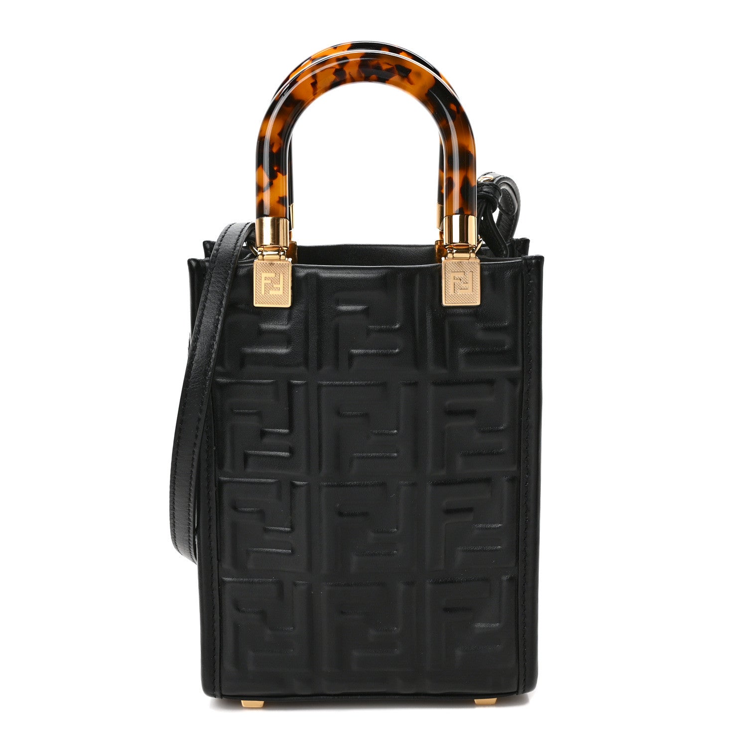 Fendi Vitello Plexiglass FF Embossed Mini Fendi Sunshine Shopper Tote Black 1 of 9