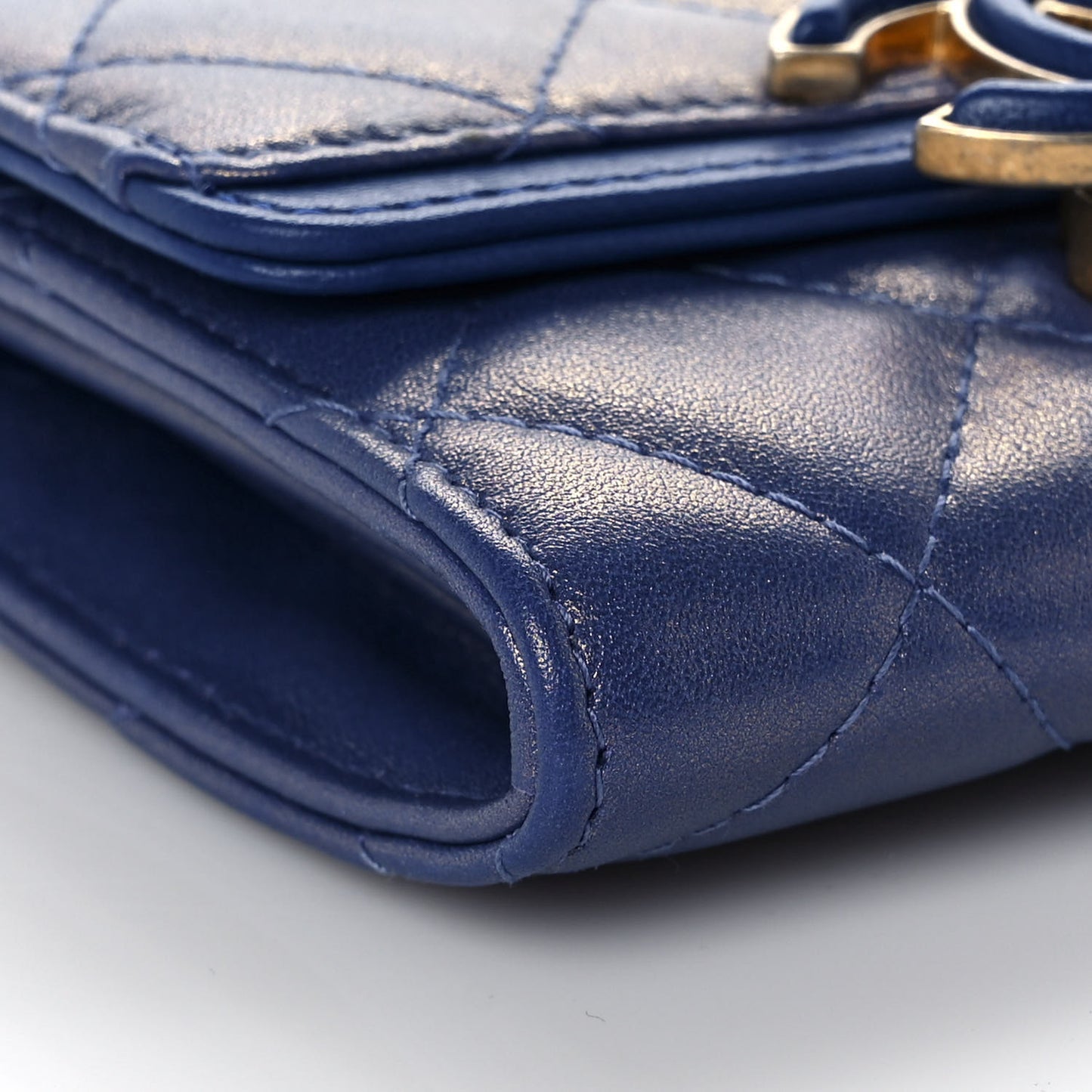 Metallic Calfskin Quilted CC Chic Flap Card Holder Blue