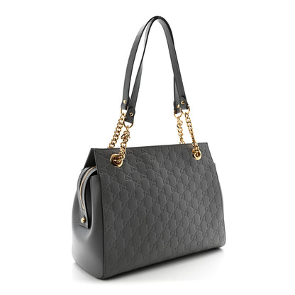 Gucci Soft Guccissima Signature Medium Shoulder Tote Bag Deep Grey 3 of 10