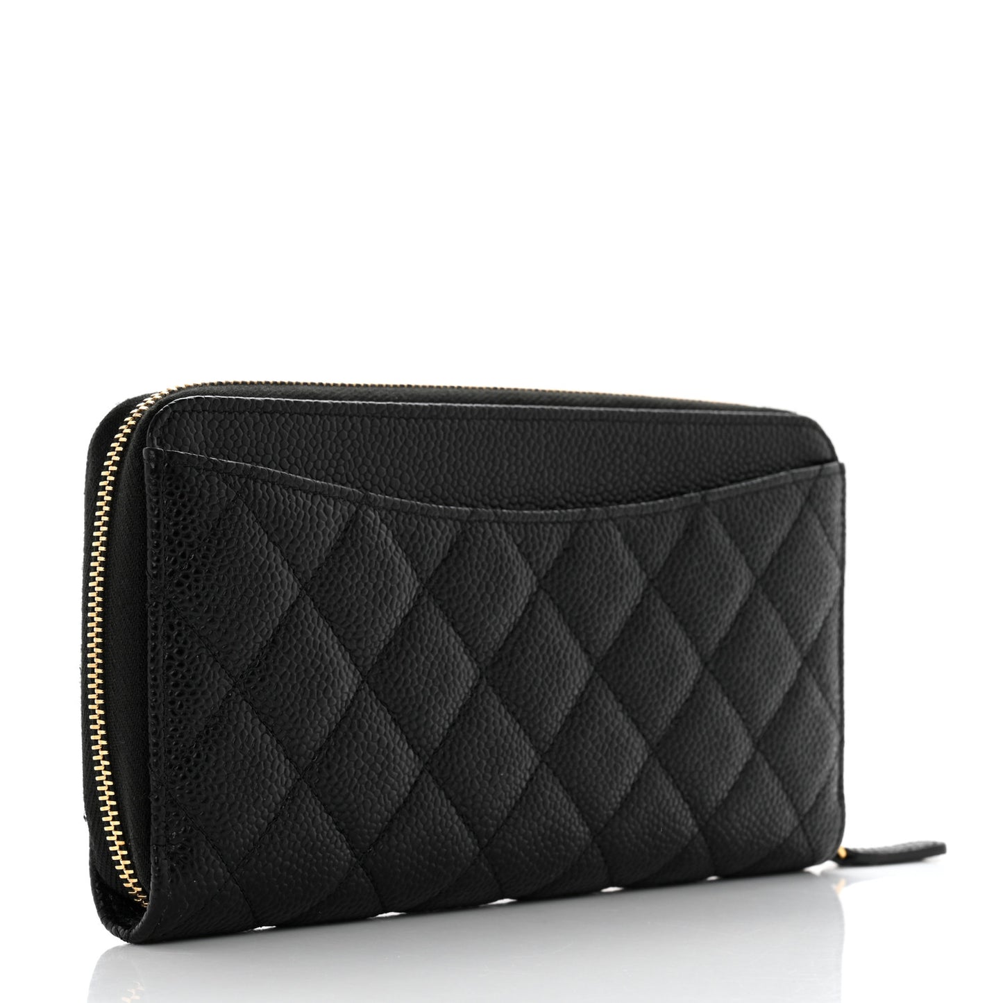 Caviar Quilted Large Gusset Zip Around Wallet Black