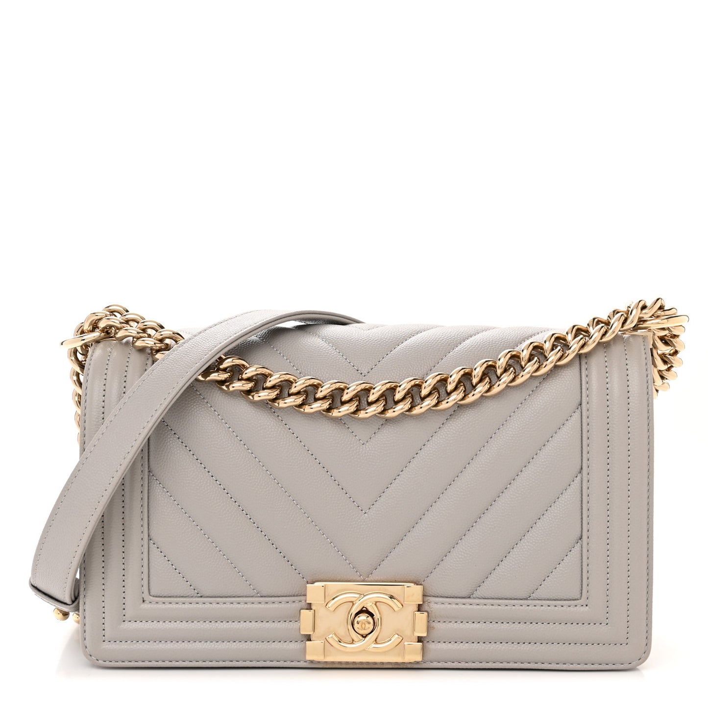 Caviar Chevron Quilted Medium Boy Flap Grey