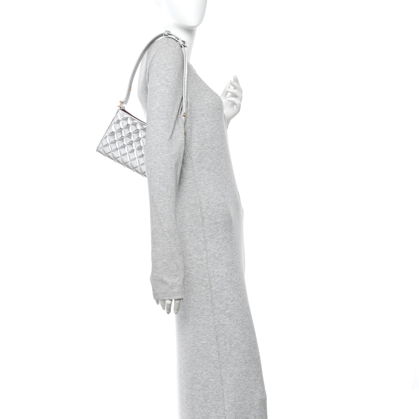Metallic Crackled Calfskin Quilted Hobo Silver