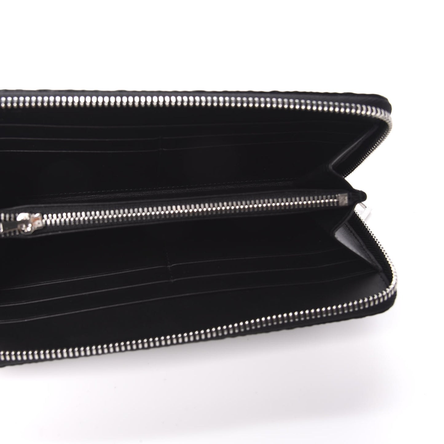 Calfskin Embossed Repeat Zip Wallet Black