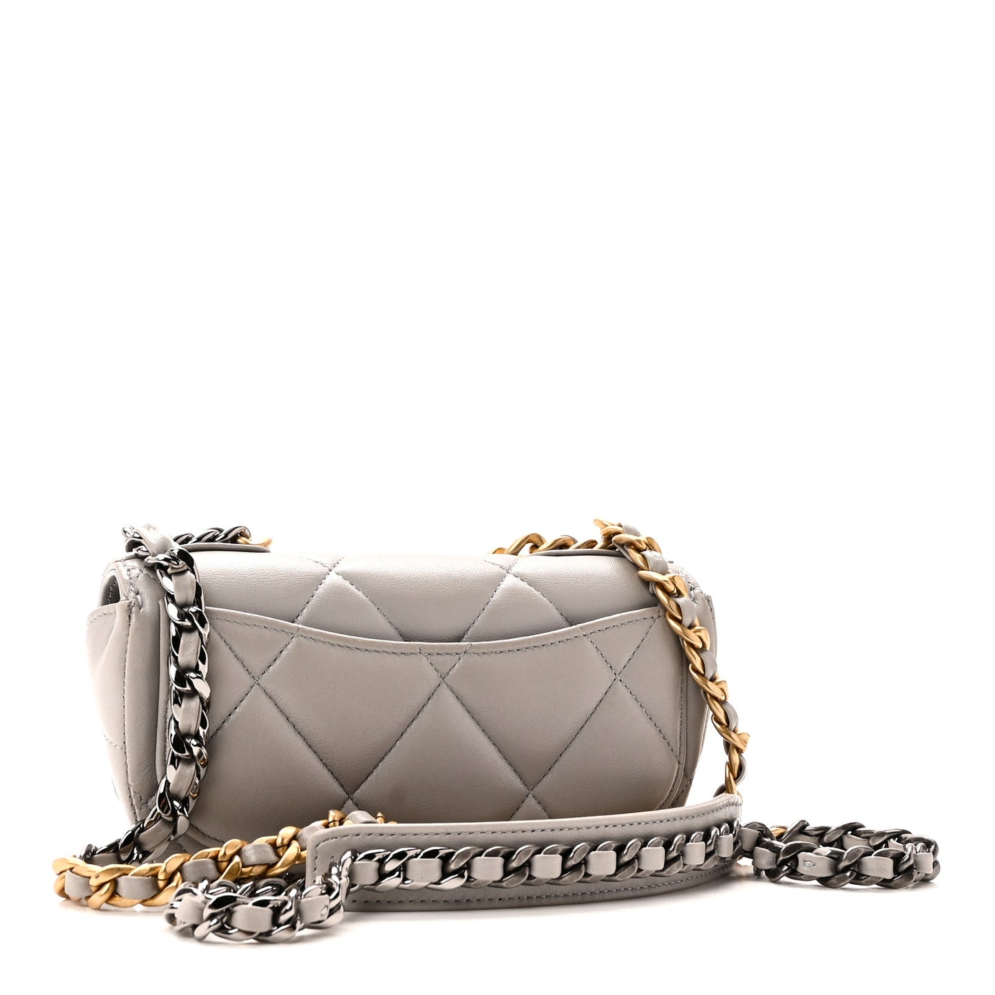 Goatskin Quilted Chanel 19 Glasses Case With Chain Grey