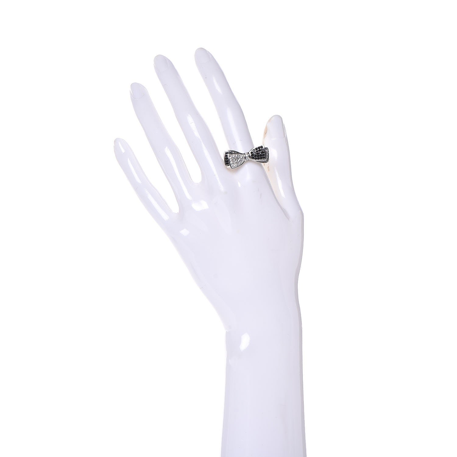 Chanel Crystal Bow Ring 7 Black Silver 2 of 5