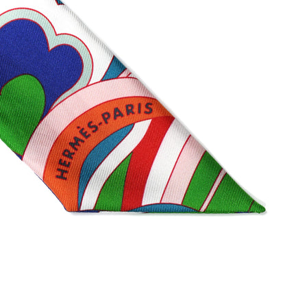 Hermes Silk Faubourg Rainbow Twilly Rose Pale Rouge Vert 2 of 4