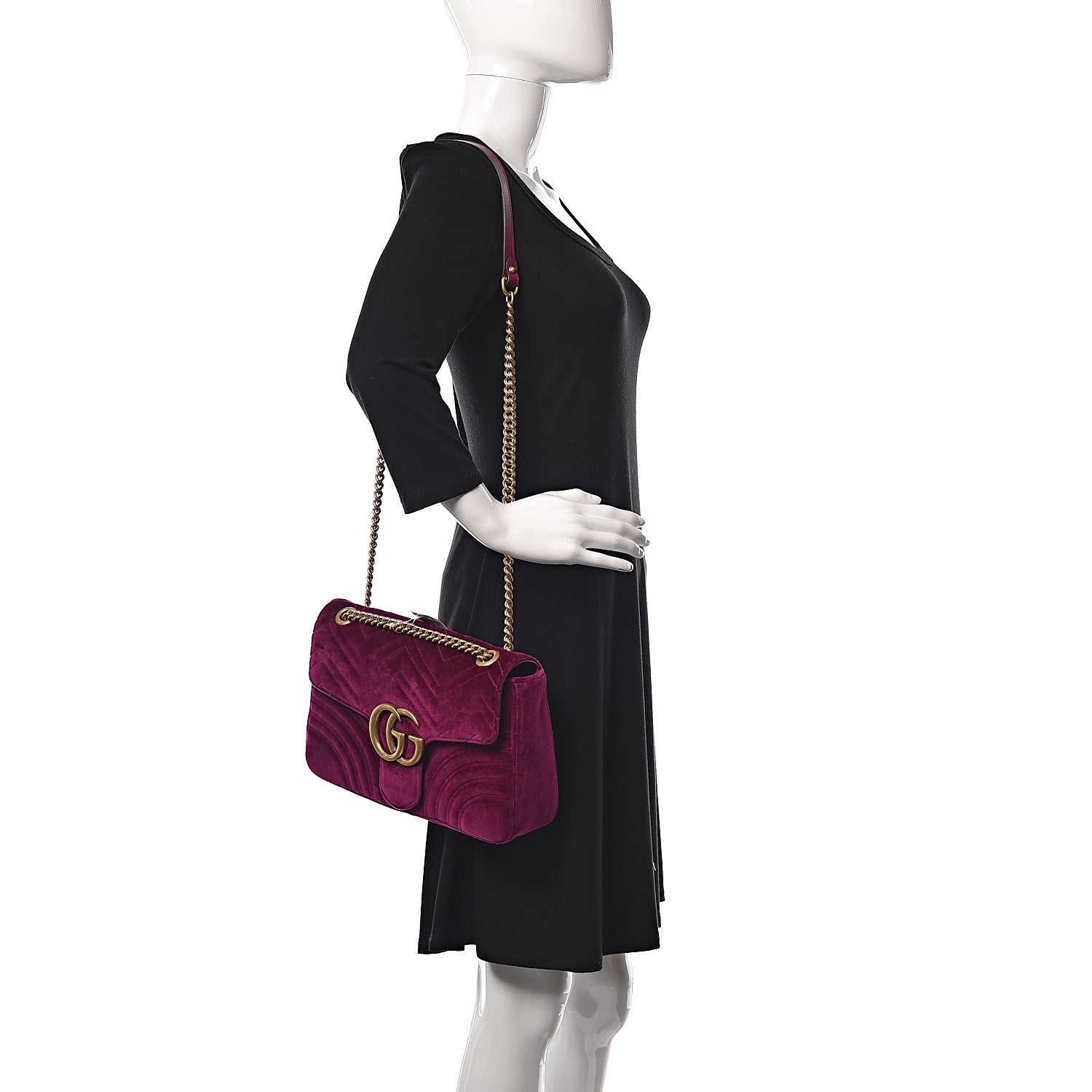 Gucci Velvet Matelasse Medium GG Marmont Shoulder Bag Fuchsia Violet Cyclamen 2 of 10