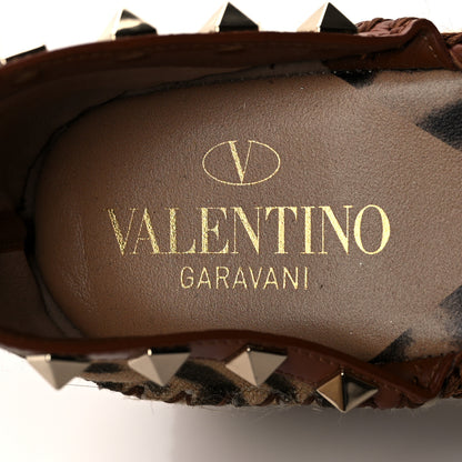 Valentino Garavani Canvas Leopard Print Rockstud Ankle Wrap Espadrille Flatform Sandals 38 Brown 7 of 9