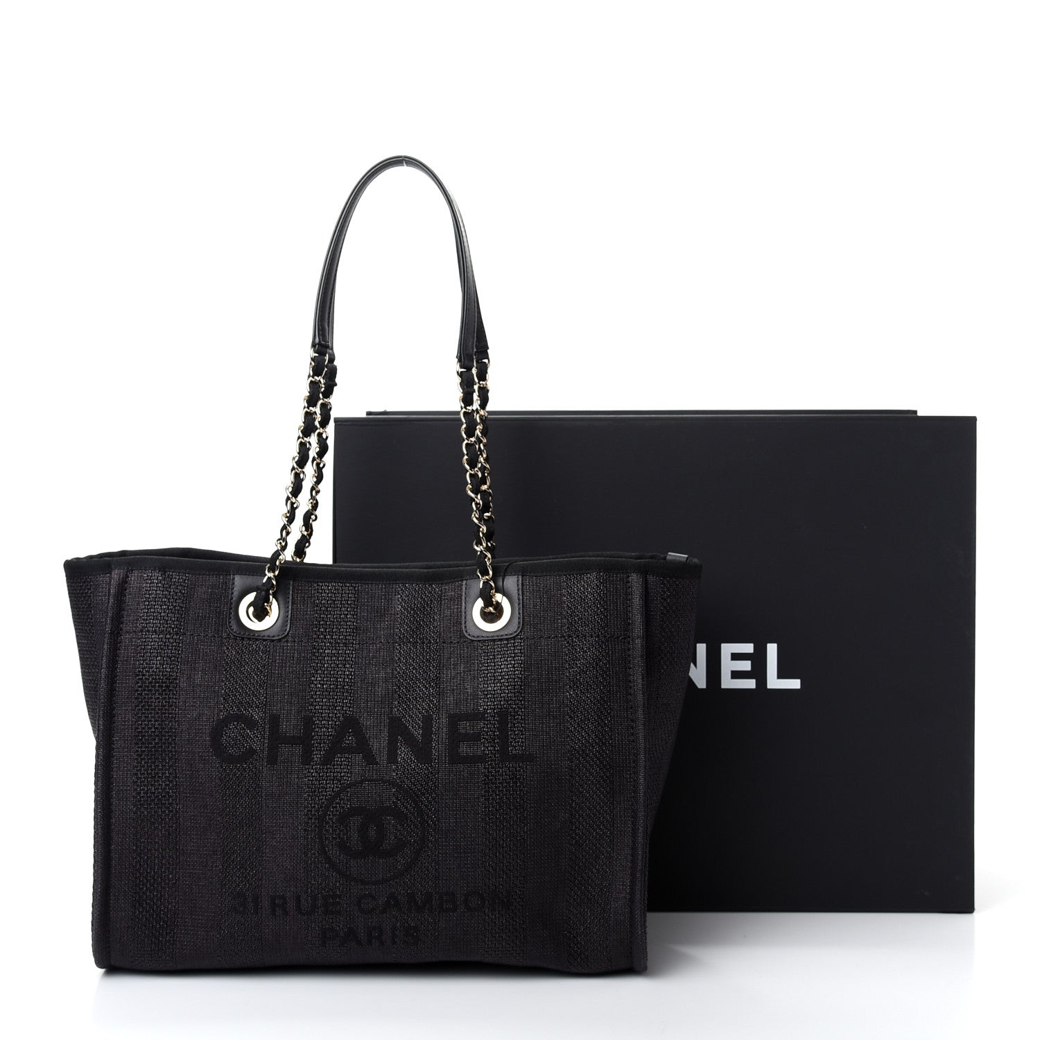 Chanel Mixed Fibers Striped Small Deauville Tote Black 10 of 10
