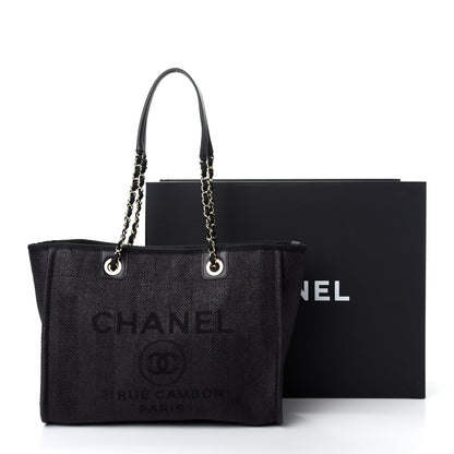 Chanel Mixed Fibers Striped Small Deauville Tote Black 10 of 10