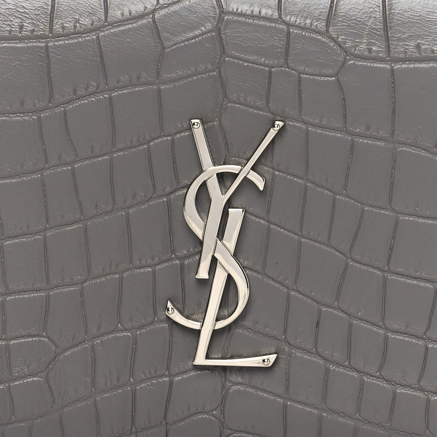 Croc Embossed Calfskin Classic Kate Monogram Clutch Fog