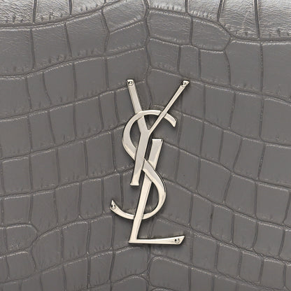 Saint Laurent Croc Embossed Calfskin Classic Kate Monogram Clutch Fog 7 of 10