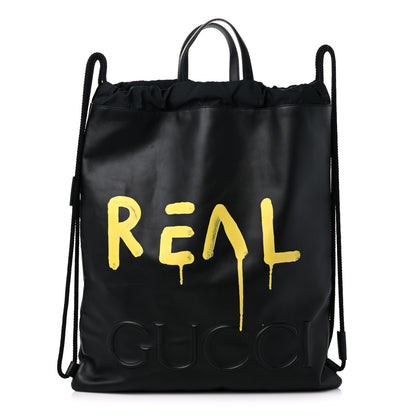 Gucci Calfskin Small GucciGhost Drawstring Backpack Black 1 of 11